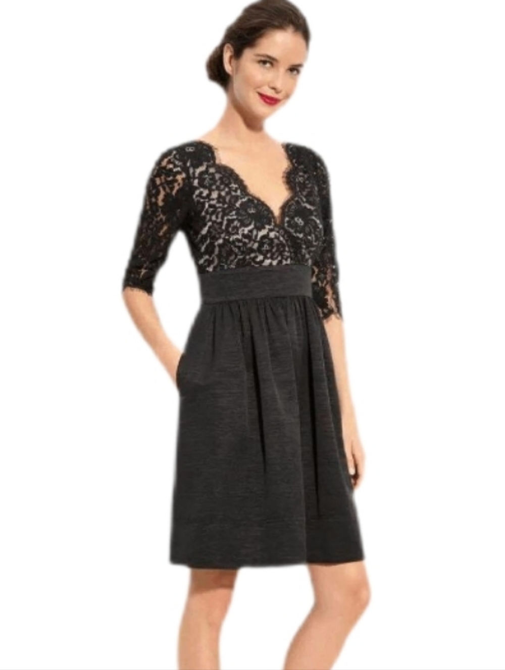 Eliza J Elegant Black Lace V-Neck Cocktail Dress With Pockets 14